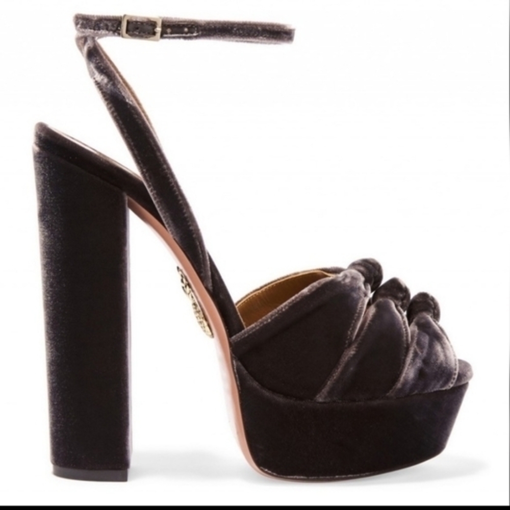 AQUAZZURA MIRA PLATFORM VELVET‎ SANDALS 8 - Picture 12 of 13